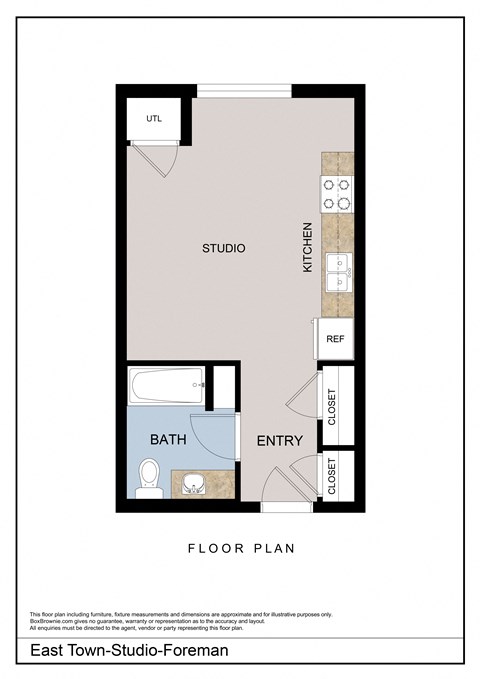 Floor plan for studio, 1 bath, 370 sqft